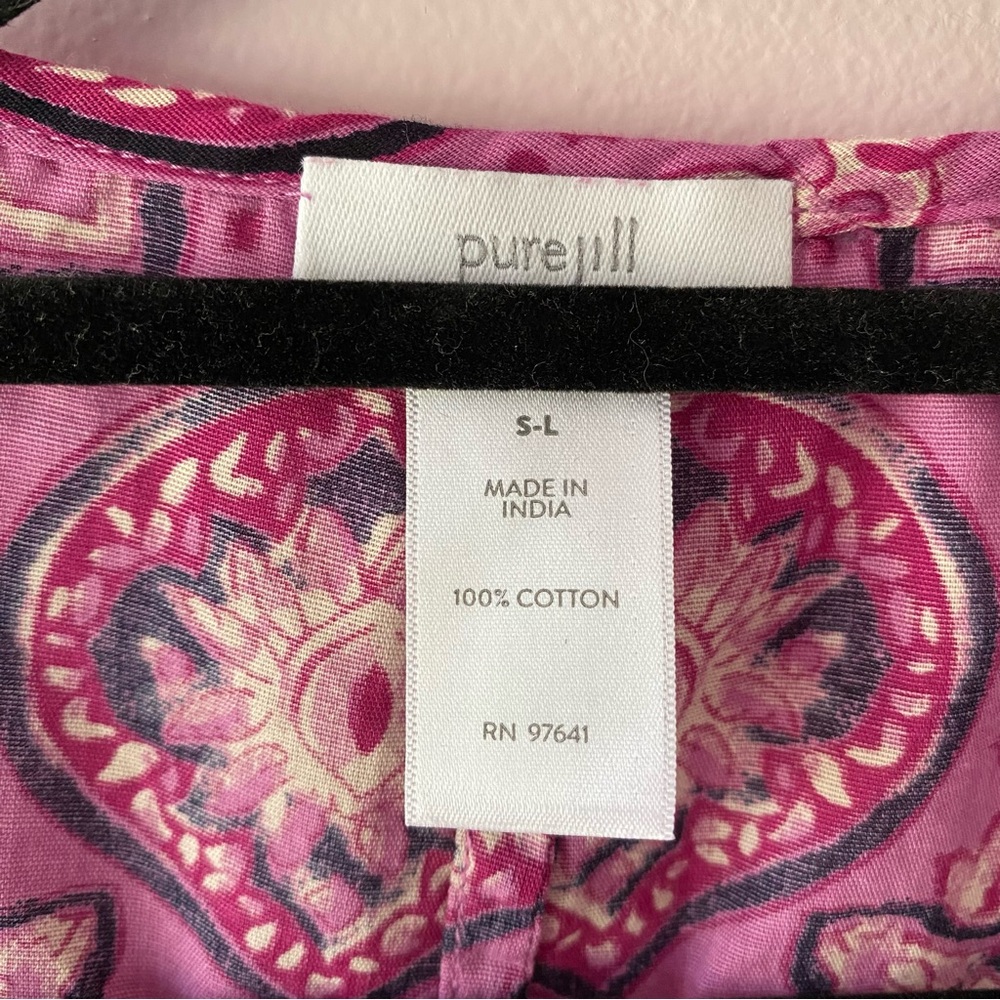 PURE JILL Cotton Mixed-medallion Print V-neck Poncho Top, Pink, Size S-L - Picture 16 of 17
